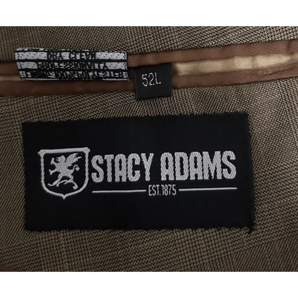 Stacy Adams Blazer Men's 52L Gold Plaid 3 Button 4 Button Sleeve Polyester Rayon